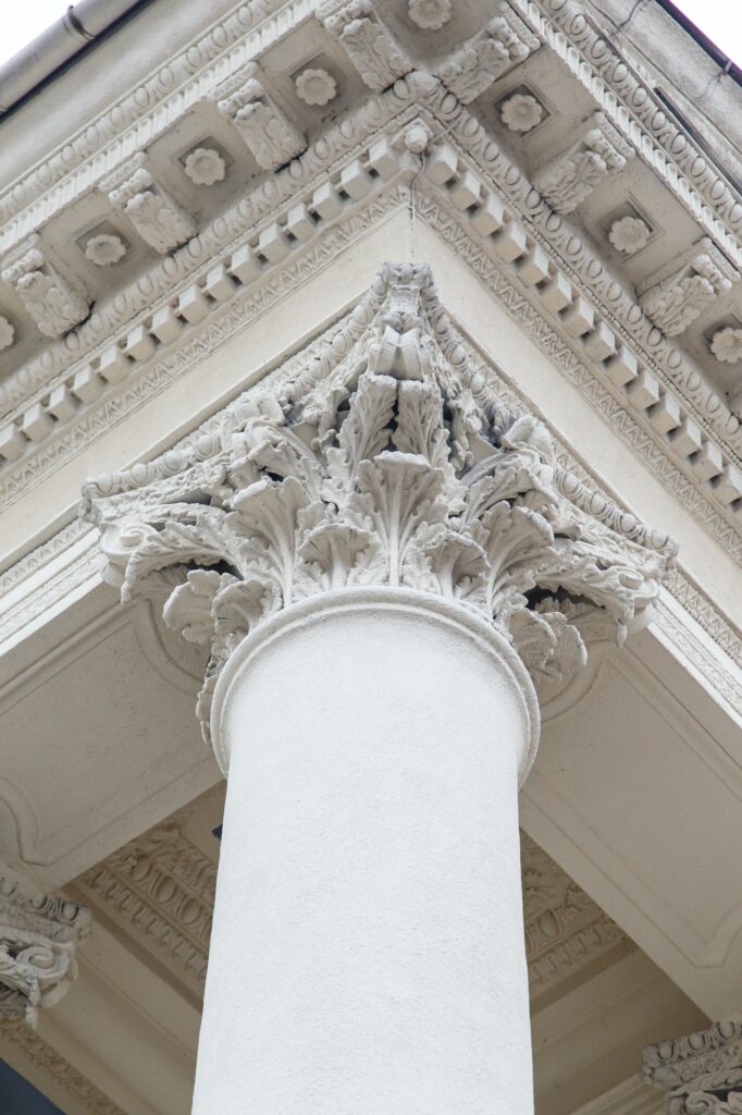 Classical pillars with portico detail